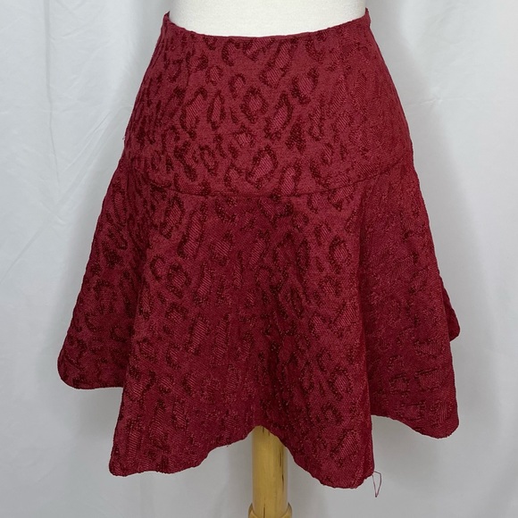 Free People Red Chenille Cheetah Skirt, Size (8) - Picture 6 of 7